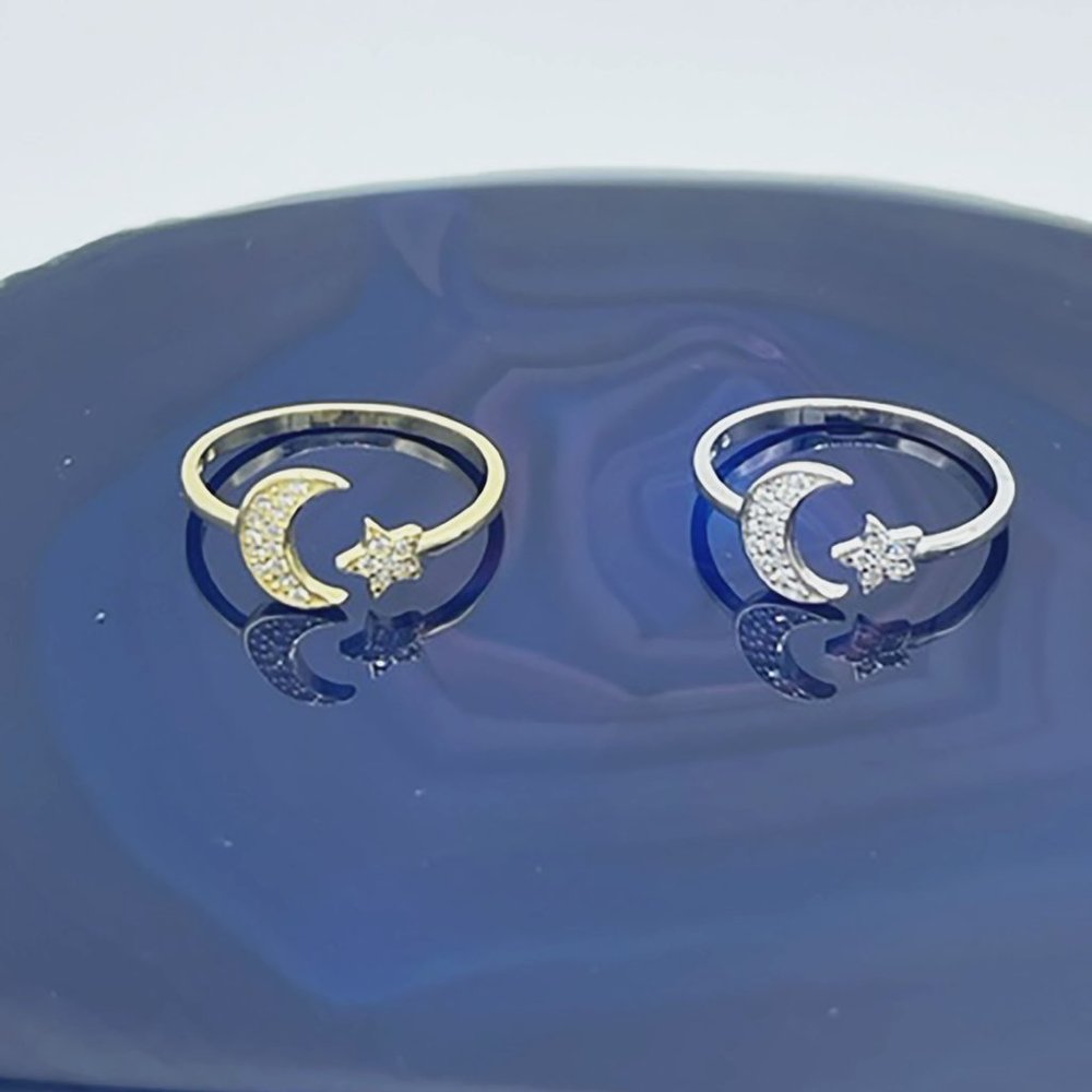 Sterling Silver Moon and Star Ring